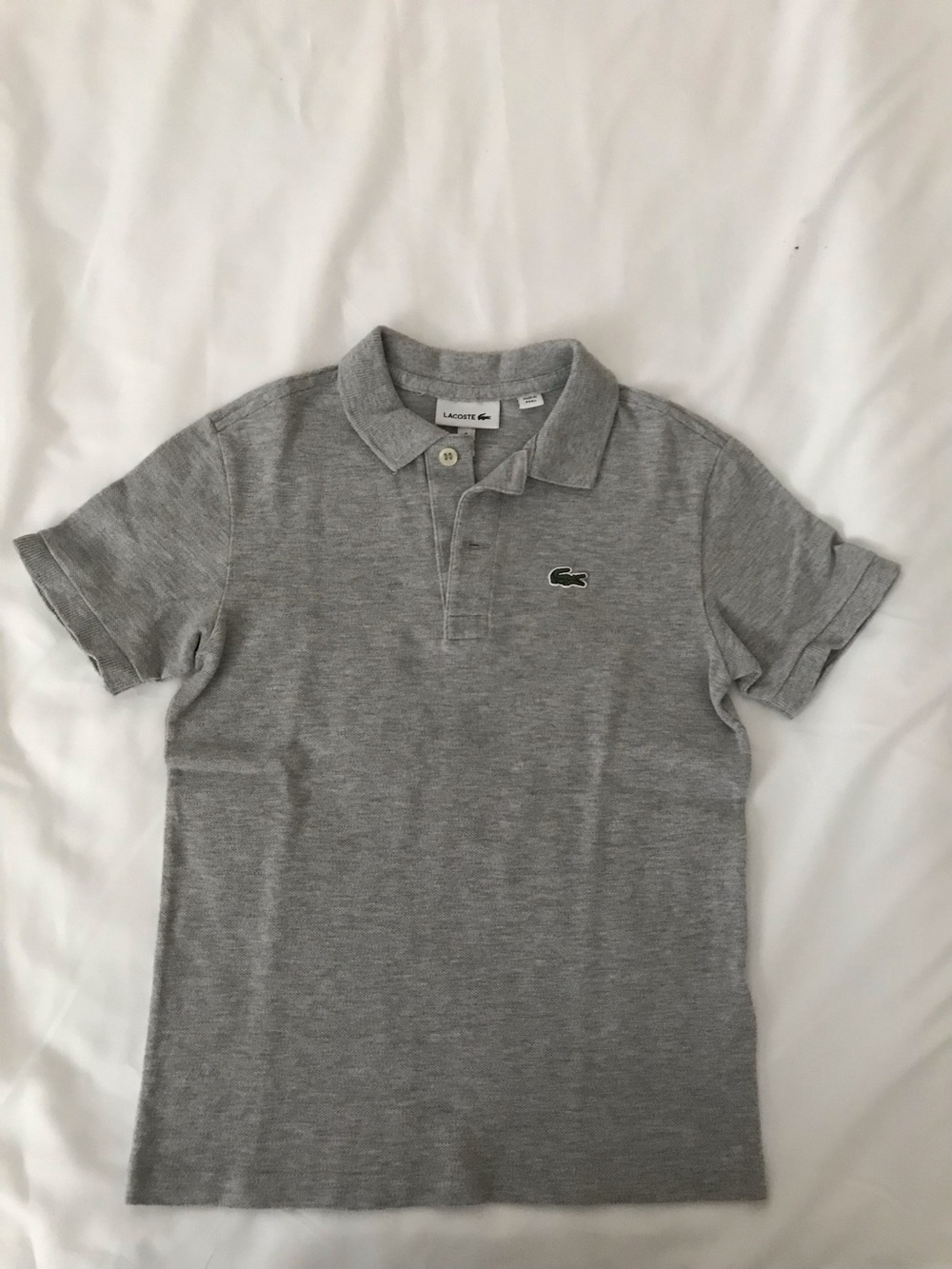 Authentic Lacoste Kids Gray Heather Polo Shirt with Crocodile Logo